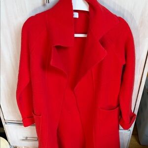 Bright Red Open Front Coatigan Car coat with Pockets